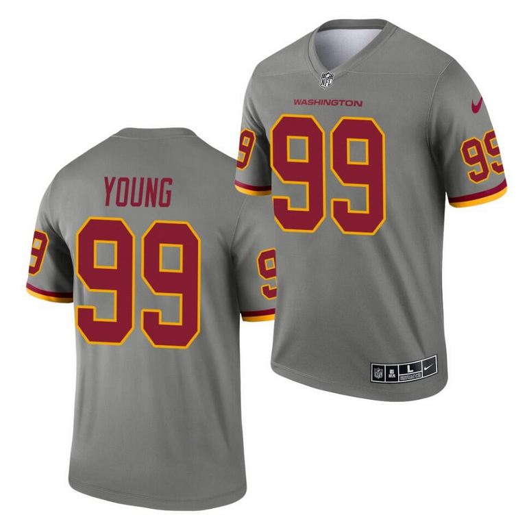 Men's Washington Football Team #99 Chase Young Gray Inverted Legend Stitched Jersey